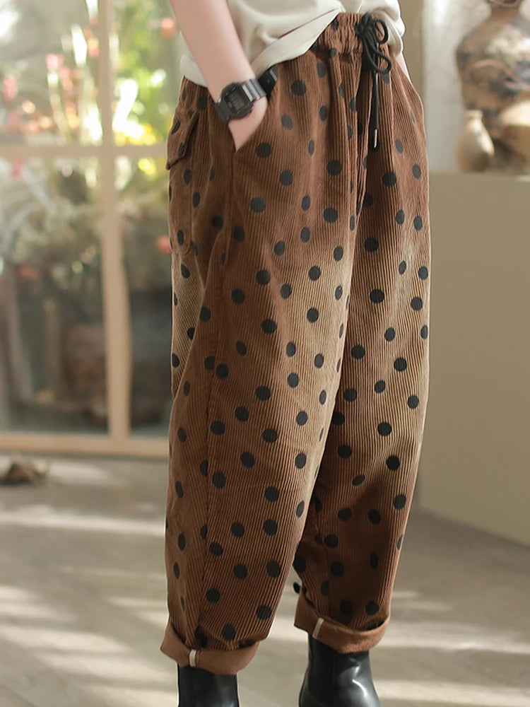 Polka Dot Corduroy Trousers – Relaxed Fit, Warm & Playful-SimpleModerne