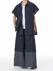 Color Block Wide-Leg Denim Trousers – Relaxed, Two-Tone Edge-SimpleModerne