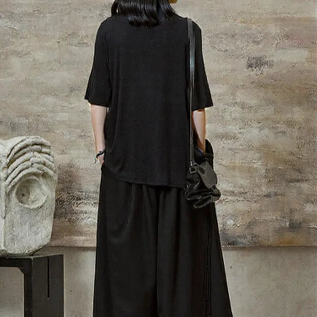 Draped Layered Split-Front Top – Relaxed Fit in Gray, Beige & Brown-SimpleModerne