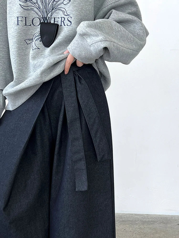 Architectural Wide-Leg Wrap Trousers – Modern Minimalist Design in Grey or Blue-SimpleModerne