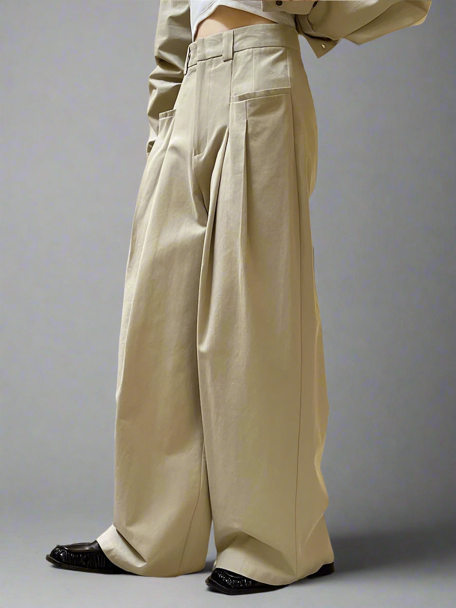 High-Waist Cargo Style Trousers with Maxi Exterior Pockets – Available in Khaki & Black-SimpleModerne