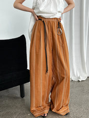 Striped Wide-Leg Belted Trousers – High Waist Relaxed Fit in Rust Brown-SimpleModerne