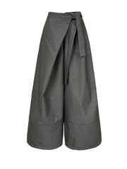 Architectural Wide-Leg Wrap Trousers – Modern Minimalist Design in Grey or Blue-SimpleModerne