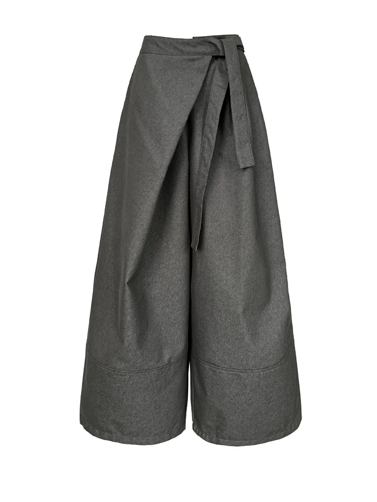 Architectural Wide-Leg Wrap Trousers – Modern Minimalist Design in Grey or Blue-SimpleModerne