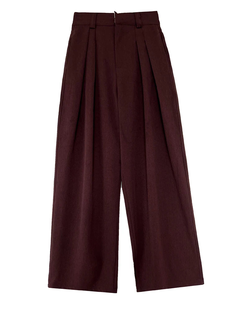 Sculpted Drape Wide-Leg Trousers – Gray or Wine Red-SimpleModerne
