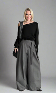 Architectural Wide-Leg Wrap Trousers – Modern Minimalist Design in Grey or Blue-SimpleModerne