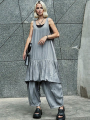 Sleeveless Layered Hem Dress – Charcoal Gray-SimpleModerne