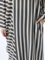 Striped Loose Pullover Midi-Maxi Dress – Coffee Brown Cotton Blend | Everyday Relaxed Fit-SimpleModerne
