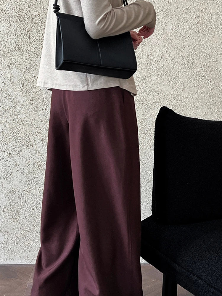 Sculpted Drape Wide-Leg Trousers – Gray or Wine Red-SimpleModerne