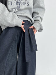 Architectural Wide-Leg Wrap Trousers – Modern Minimalist Design in Grey or Blue-SimpleModerne