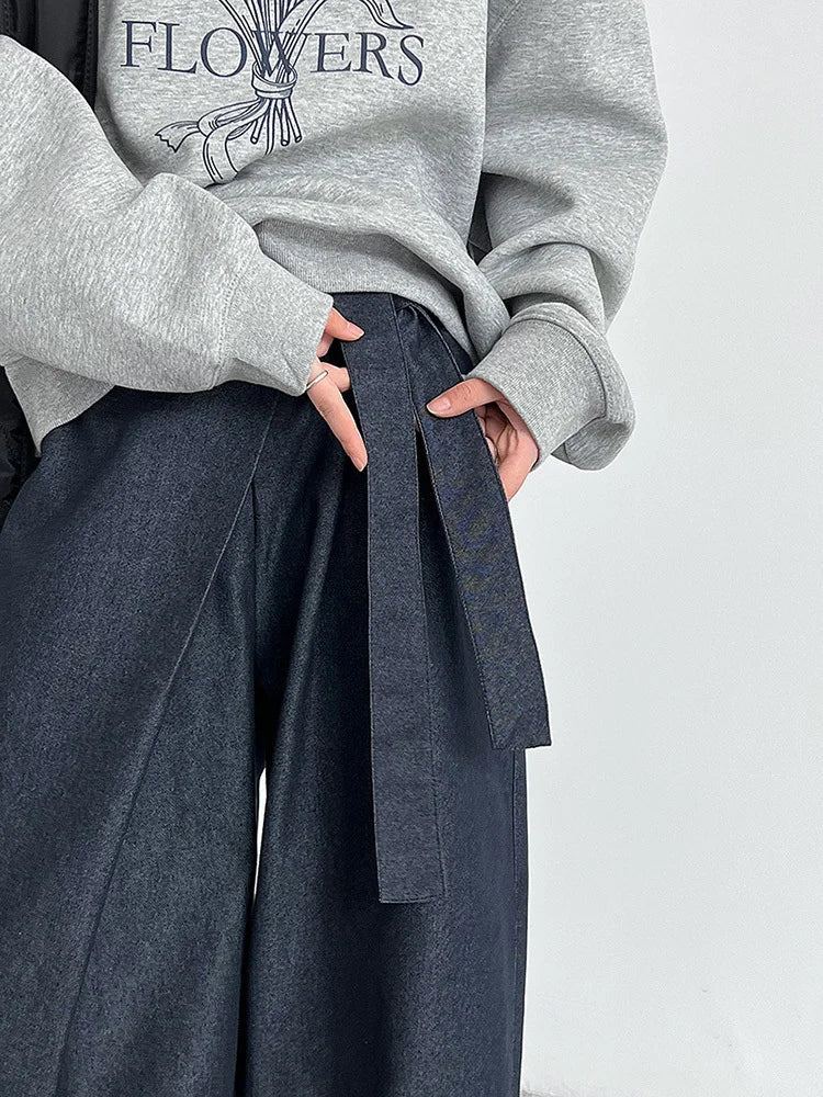 Architectural Wide-Leg Wrap Trousers – Modern Minimalist Design in Grey or Blue-SimpleModerne
