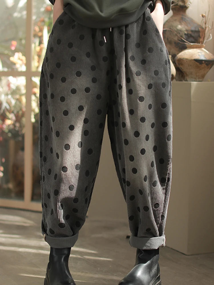 Polka Dot Corduroy Trousers – Relaxed Fit, Warm & Playful-SimpleModerne