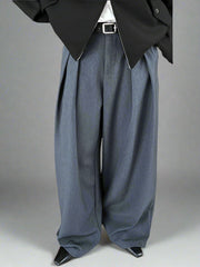Sculpted Drape Wide-Leg Trousers – Gray or Wine Red-SimpleModerne