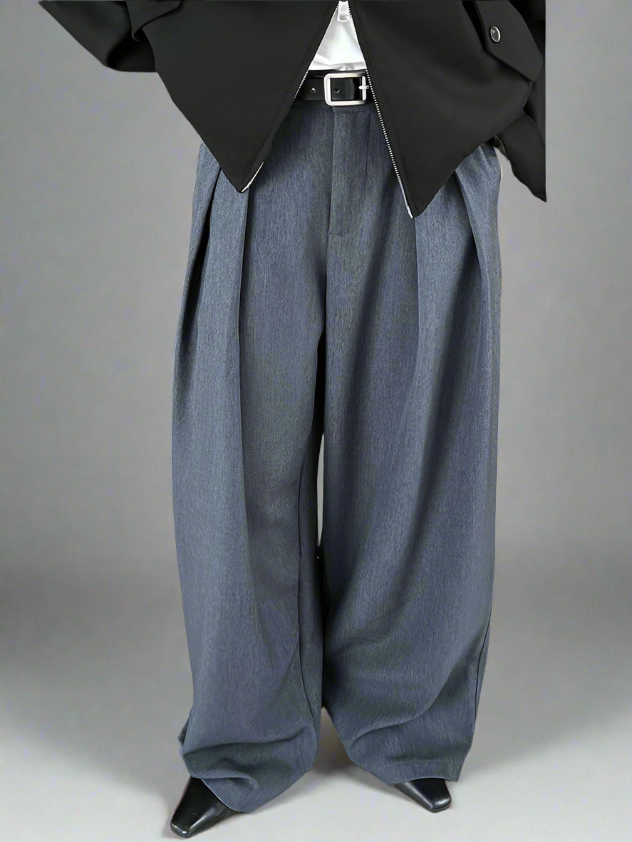 Sculpted Drape Wide-Leg Trousers – Gray or Wine Red-SimpleModerne