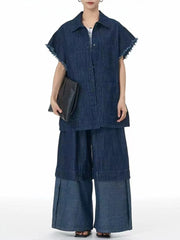 Color Block Wide-Leg Denim Trousers – Relaxed, Two-Tone Edge-SimpleModerne