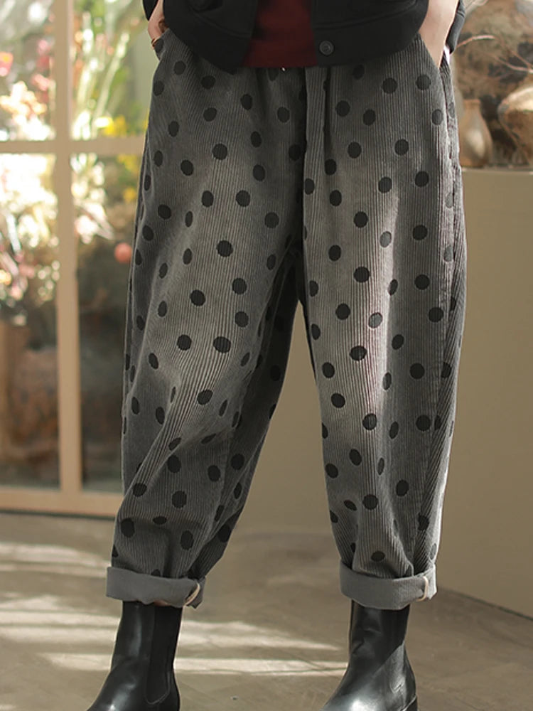 Polka Dot Corduroy Trousers – Relaxed Fit, Warm & Playful-SimpleModerne