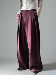 Sculpted Drape Wide-Leg Trousers – Gray or Wine Red-SimpleModerne