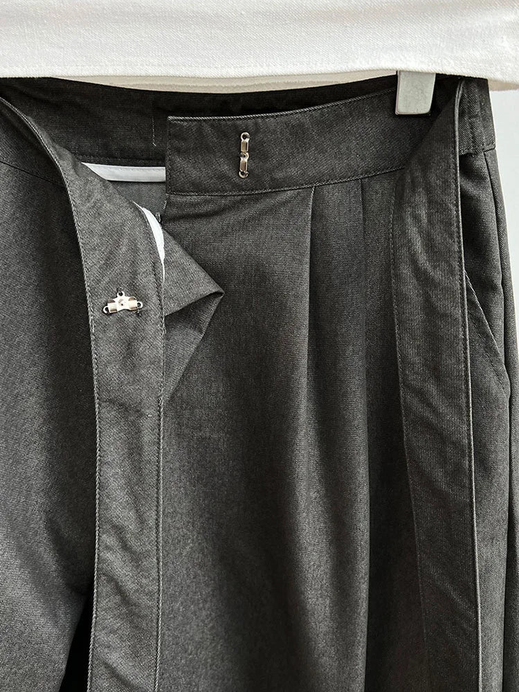 Architectural Wide-Leg Wrap Trousers – Modern Minimalist Design in Grey or Blue-SimpleModerne