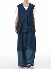 Color Block Wide-Leg Denim Trousers – Relaxed, Two-Tone Edge-SimpleModerne