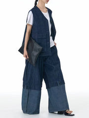 Color Block Wide-Leg Denim Trousers – Relaxed, Two-Tone Edge-SimpleModerne