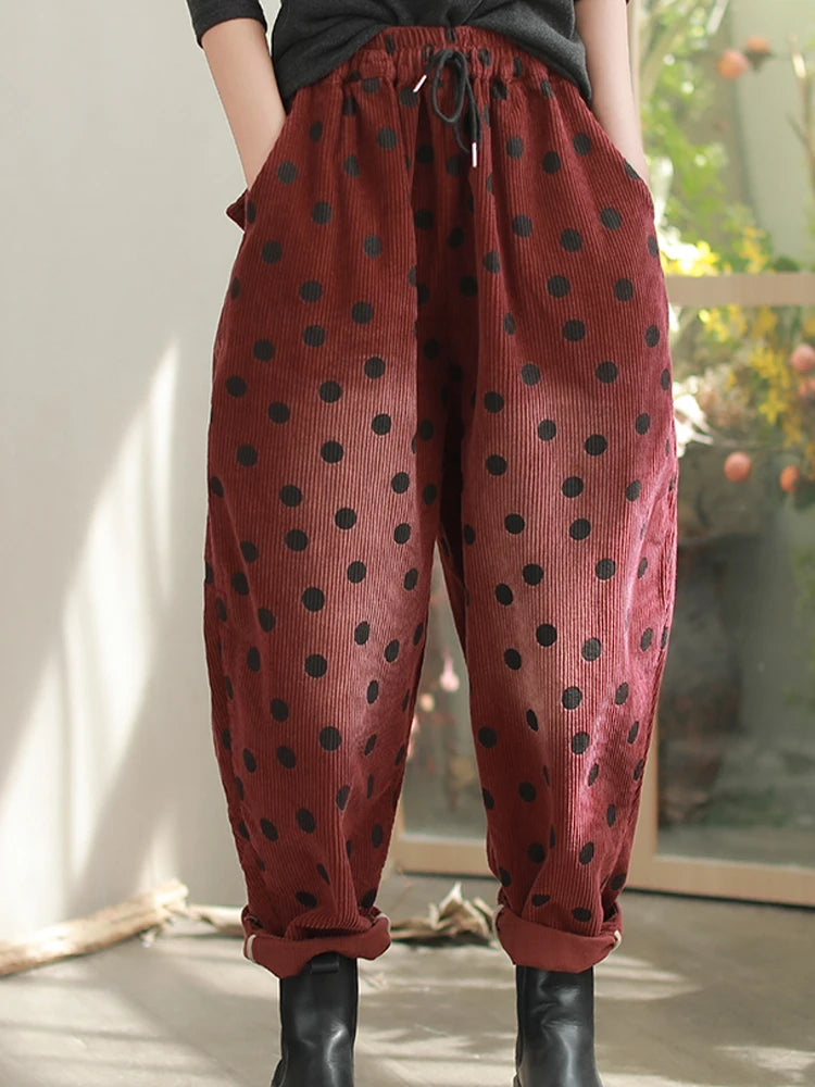 Polka Dot Corduroy Trousers – Relaxed Fit, Warm & Playful-SimpleModerne