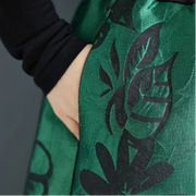 Elegant Floral Lantern Pants in Green with Pocket Detail – Relaxed Fit for Modern Style-SimpleModerne