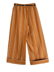 Striped Wide-Leg Belted Trousers – High Waist Relaxed Fit in Rust Brown-SimpleModerne