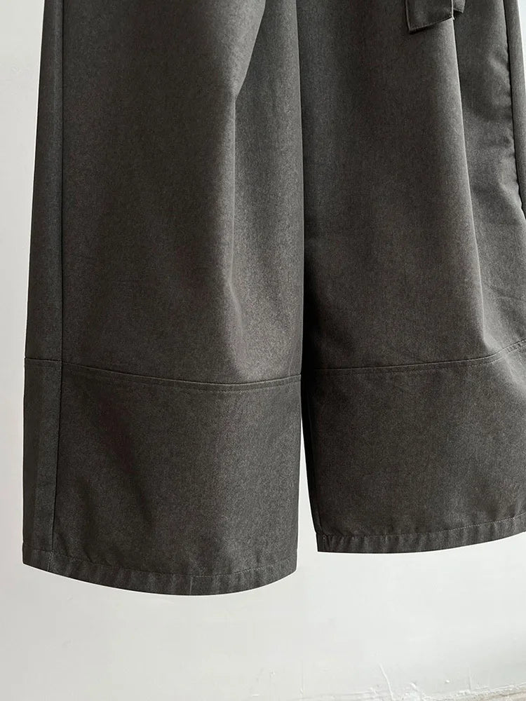 Architectural Wide-Leg Wrap Trousers – Modern Minimalist Design in Grey or Blue-SimpleModerne
