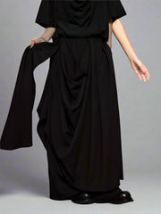 Draped Layered Wide-Leg Trousers – Soft Lightweight Fabric in Mist Grey & Black-SimpleModerne