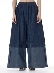 Color Block Wide-Leg Denim Trousers – Relaxed, Two-Tone Edge-SimpleModerne