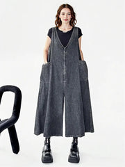 Urban Edge | Black Washed Denim Overalls with Oversized Pockets-SimpleModerne