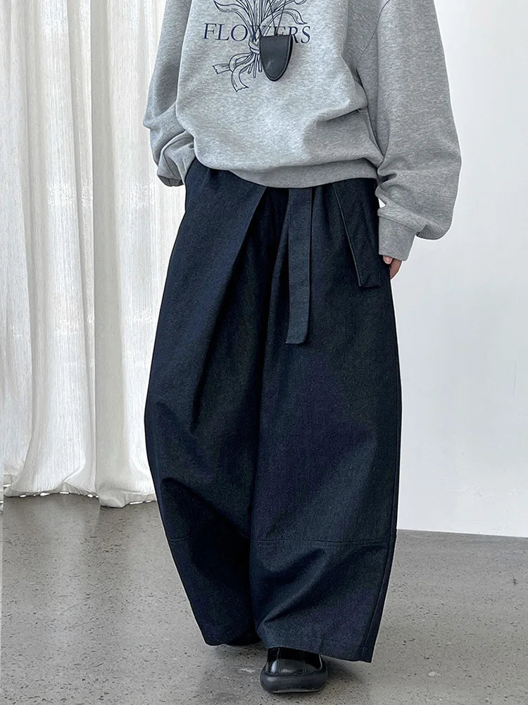 Architectural Wide-Leg Wrap Trousers – Modern Minimalist Design in Grey or Blue-SimpleModerne