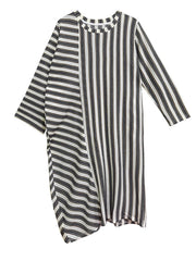 Striped Loose Pullover Midi-Maxi Dress – Coffee Brown Cotton Blend | Everyday Relaxed Fit-SimpleModerne