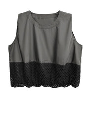 Layered Contrast Tank – Mesh Drama in Charcoal Gray-SimpleModerne