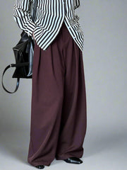 Sculpted Drape Wide-Leg Trousers – Gray or Wine Red-SimpleModerne
