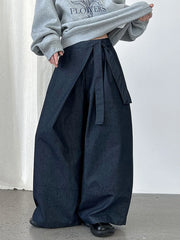 Architectural Wide-Leg Wrap Trousers – Modern Minimalist Design in Grey or Blue-SimpleModerne
