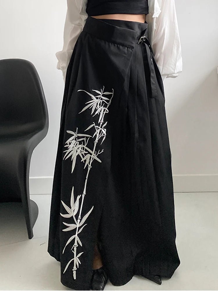 Casual Minimal Goth Embroidery Skirt-SimpleModerne