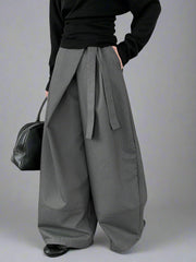 Architectural Wide-Leg Wrap Trousers – Modern Minimalist Design in Grey or Blue-SimpleModerne