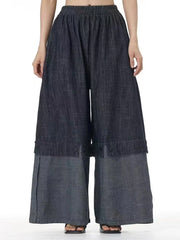 Color Block Wide-Leg Denim Trousers – Relaxed, Two-Tone Edge-SimpleModerne