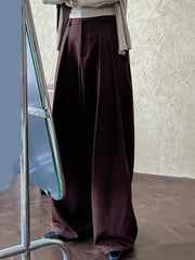 Sculpted Drape Wide-Leg Trousers – Gray or Wine Red-SimpleModerne