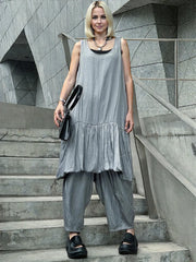 Sleeveless Layered Hem Dress – Charcoal Gray-SimpleModerne