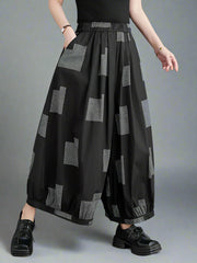 Punky Patchwork Wide-Leg Capri Pants – Cropped Statement Trousers-SimpleModerne