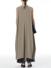Layered Asymmetrical Sleeveless Maxi Dress – Khaki Cotton Blend | Casual Summer Style-SimpleModerne
