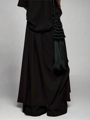 Draped Layered Wide-Leg Trousers – Soft Lightweight Fabric in Mist Grey & Black-SimpleModerne