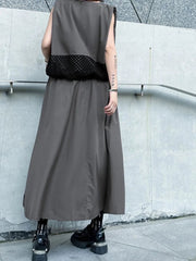 Layered Contrast Tank – Mesh Drama in Charcoal Gray-SimpleModerne