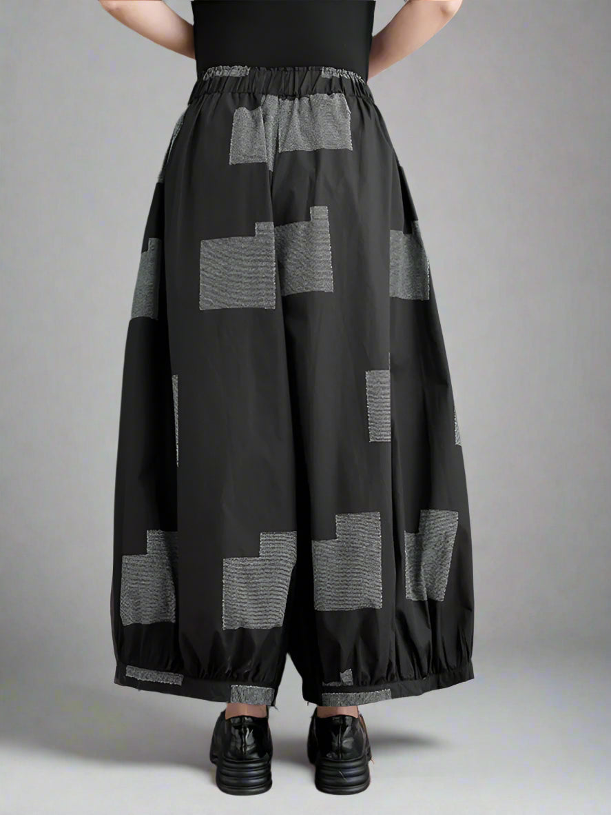 Punky Patchwork Wide-Leg Capri Pants – Cropped Statement Trousers-SimpleModerne