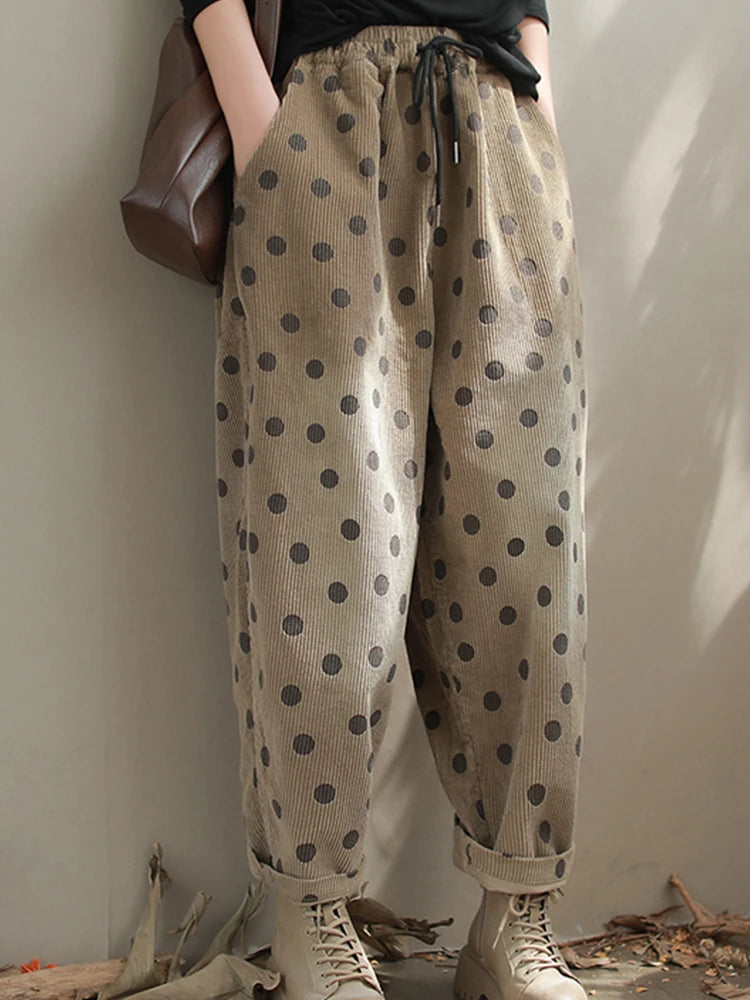 Polka Dot Corduroy Trousers – Relaxed Fit, Warm & Playful-SimpleModerne