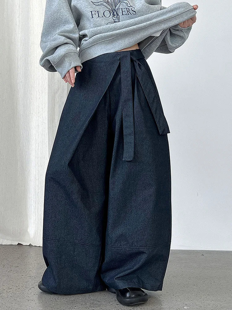 Architectural Wide-Leg Wrap Trousers – Modern Minimalist Design in Grey or Blue-SimpleModerne