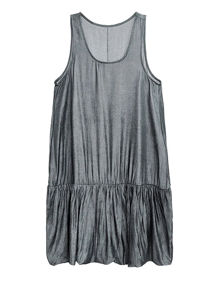 Sleeveless Layered Hem Dress – Charcoal Gray-SimpleModerne