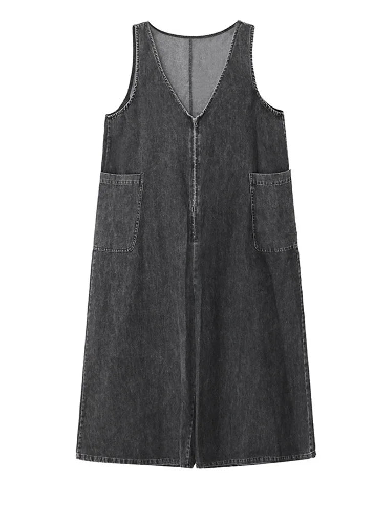 Urban Edge | Black Washed Denim Overalls with Oversized Pockets-SimpleModerne